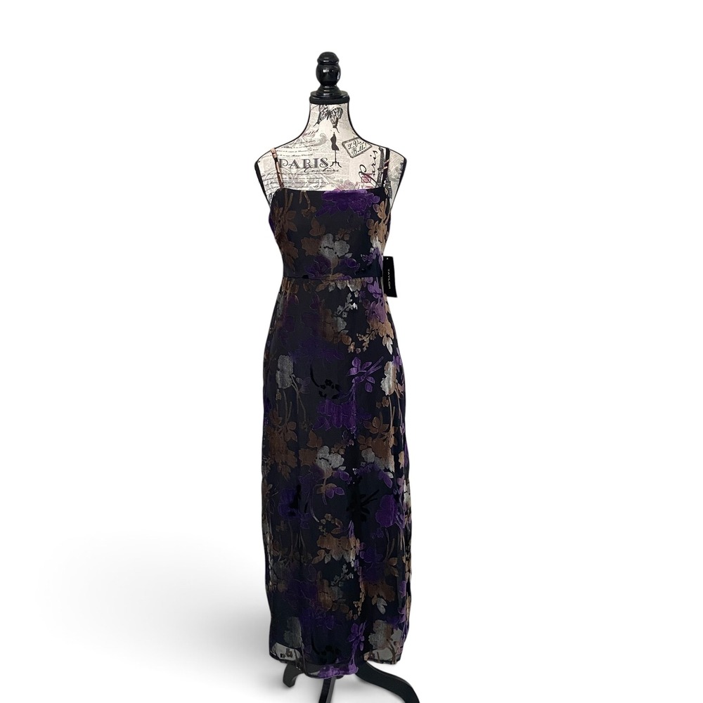 Taylor Maxi Dress Womens 2 Black Purple Floral Burnout Velvet Gown Dark Romance